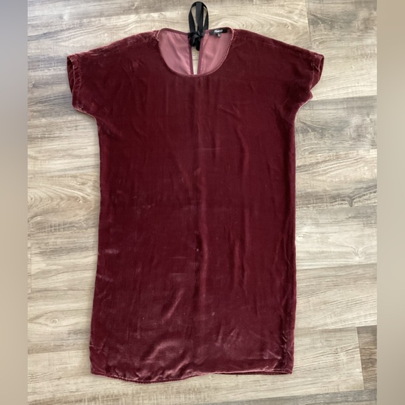 MADEWELL Velvet Bow Back Tee dress Xsmall Burgundy - Picture 3 of 6
